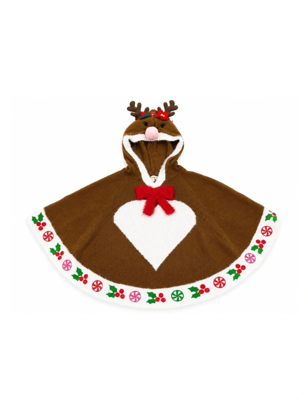 New - Margaux & Lexi Girls Reindeer Christmas Hooded Poncho Sweater | Size 5